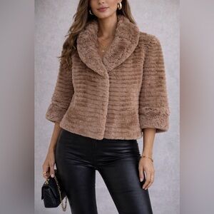Belle Fare Taupe Rabbit Fur 3/4 Sleeve Jacket Size L